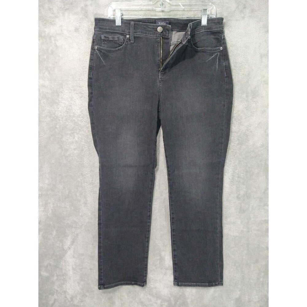 NYDJ Jeans Womens 10 Black Denim Sheri Slim Lift Tuck Dark Wash Stretch Cropped